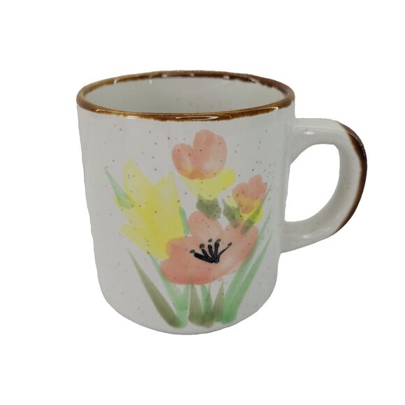 Vintage Floral Mug - Otagiri Style Speckled Stoneware EUC MCM Flower Coffee Mug - Picture 2 of 7